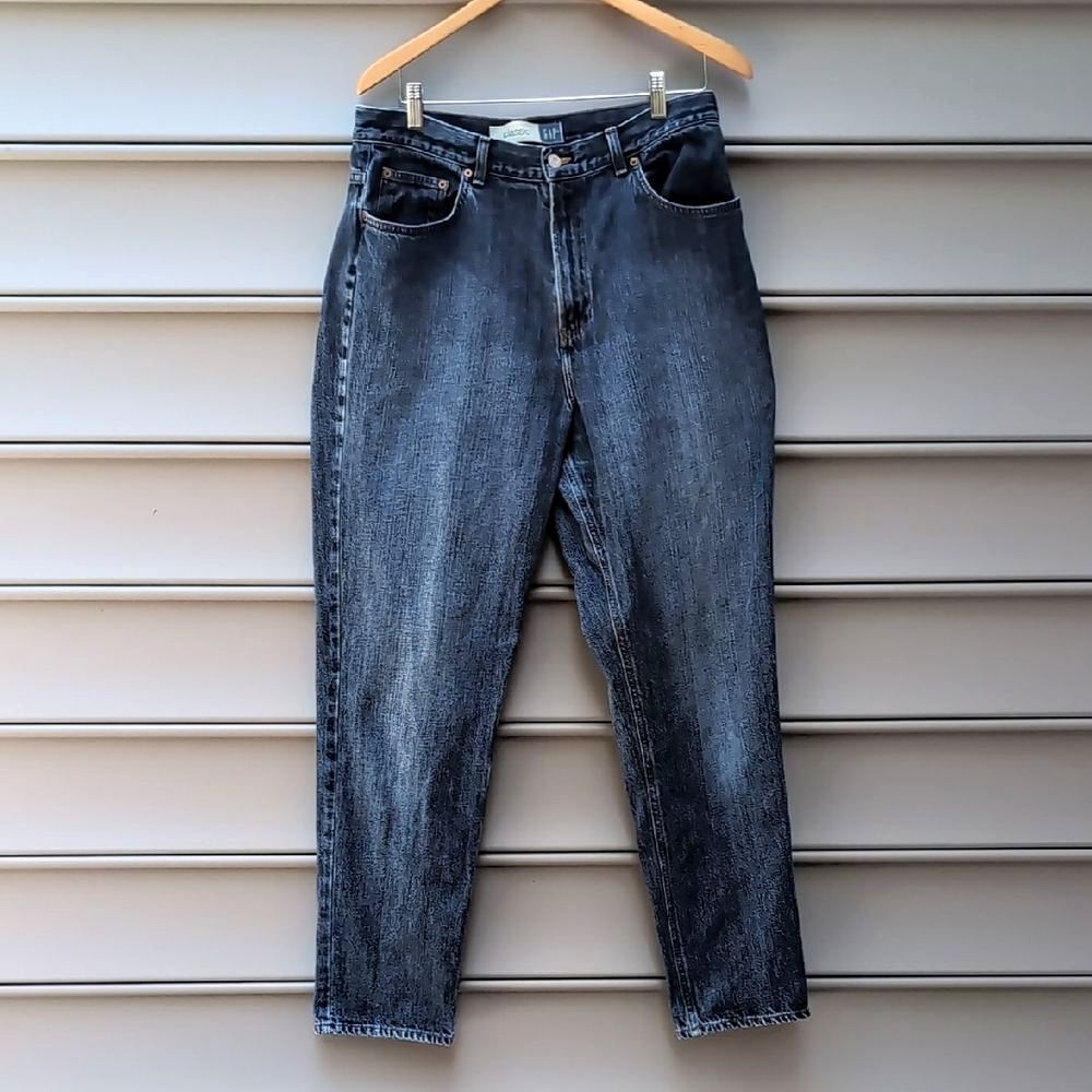 Vintage GAP Classic High Rise Baggy Tapered Mom Jeans Dark Blue Stone Wash 16R